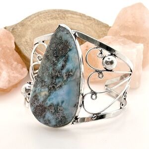 HUGE Spectacular Larimar Sterling Silver 925 Cuff Statement Bracelet